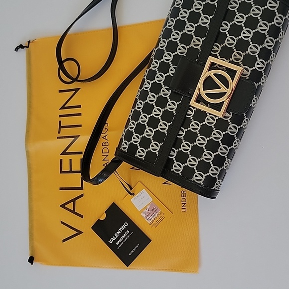 NWT Authentic Mario Valentino Ava Leather Crossbody Designer Bag Black White - Picture 10 of 11